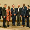 Jerry Dávila, director of the Illinois Global Institute; George Deltas, head of the Department of Economics; Harry E. Preble Dean Venetria K. Patton;  Marcelo Cunha Medeiros, the Jorge Paulo Lemann Chair in Brazilian Economy; Jorge Paulo Lemann; Chancellor Robert J. Jones; economics professor Eun Yi Chung; and Vice Provost Kevin Jackson. 